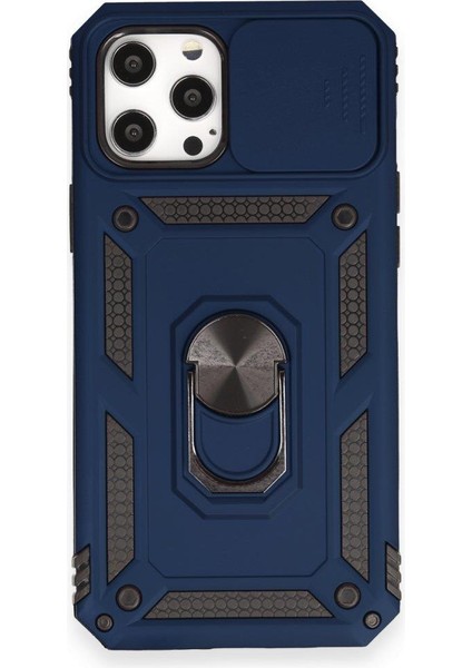 Apple iPhone 12 Pro Max Ile Uyumlu Kılıf Kamera Korumalı Sürgülü Yüzüklü Standlı Tank