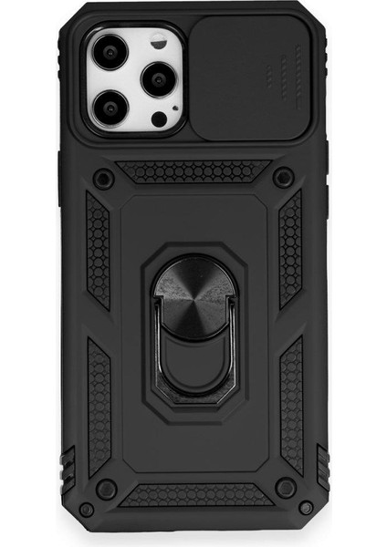 Apple iPhone 12 Pro Max Ile Uyumlu Kılıf Kamera Korumalı Sürgülü Yüzüklü Standlı Tank