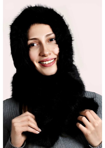 Kadın Boyun Bağlamalı Atkılı Yumuşak Peluş Şapka