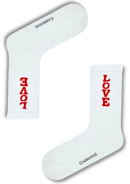 Kırmızı Love Yazılı Tenis Çorap