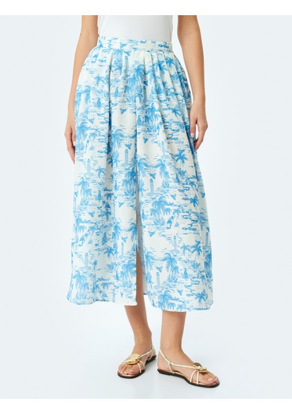 Yüksek Bel Cepli Kloş Midi Boy Çiçekli Etek modelleri