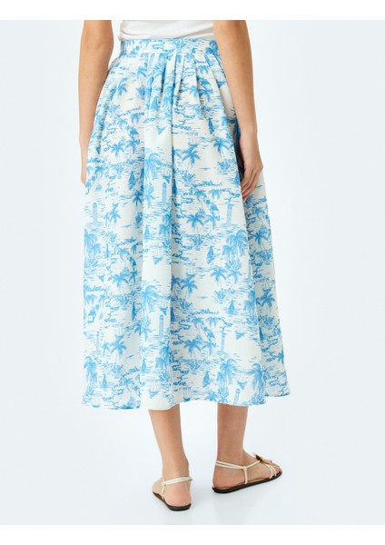 Yüksek Bel Cepli Kloş Midi Boy Çiçekli Etek fırsatları