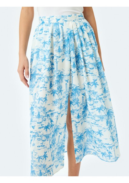 Yüksek Bel Cepli Kloş Midi Boy Çiçekli Etek indirimleri