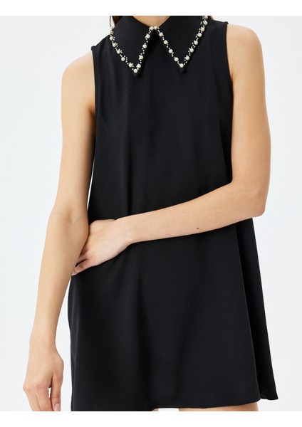 Boncuk Işlemeli Gömlek Yaka A Kesim Kolsuz Mini Elbise indirimleri