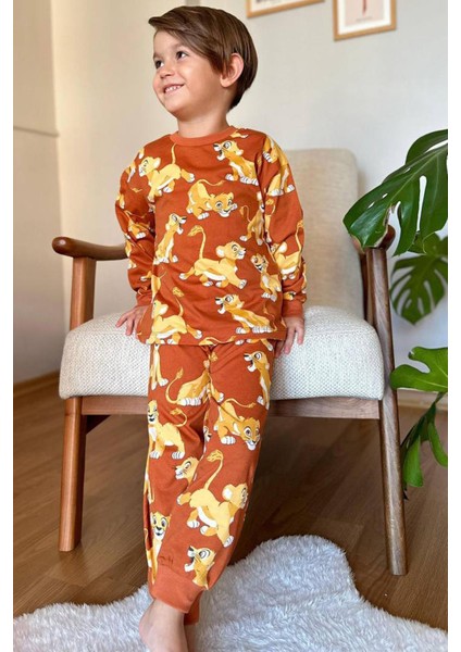 Erkek Çocuk Aslan Kral Baskılı Penye Kiremit Pijama Takım fiyatları