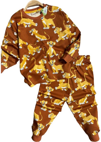 Erkek Çocuk Aslan Kral Baskılı Penye Kiremit Pijama Takım fırsatları