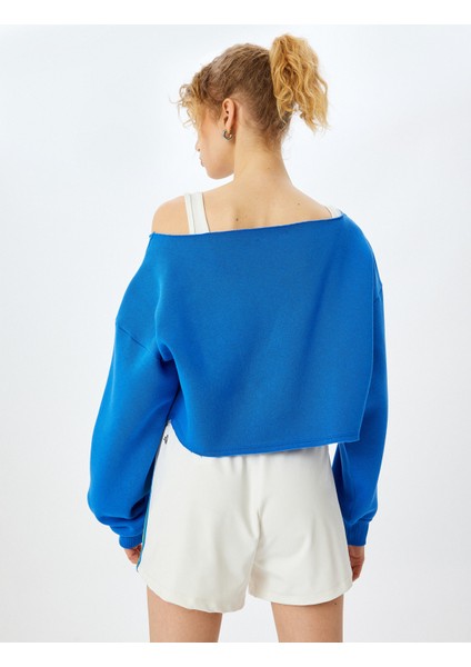 Slogan Baskılı Kayık Yaka Crop Sweatshirt fırsatları