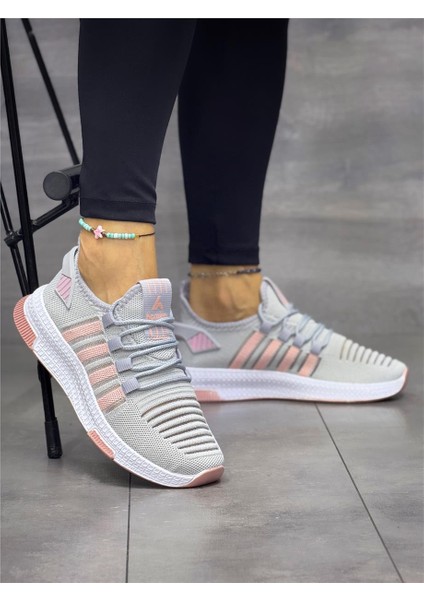 Kadın Bağcıklı Triko Spor Ayakkabı-Buz-Pudra fiyatları