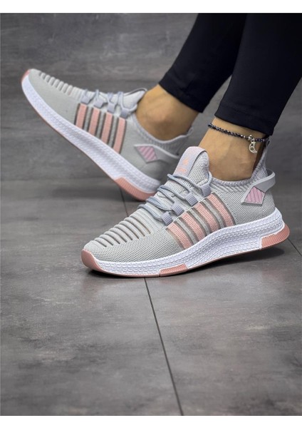 Kadın Bağcıklı Triko Spor Ayakkabı-Buz-Pudra modelleri