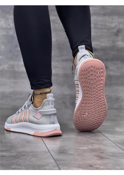 Kadın Bağcıklı Triko Spor Ayakkabı-Buz-Pudra fırsatları