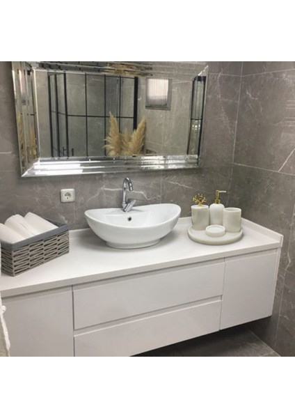 Beyaz Mermer 5 Parça Banyo Seti (Gold Aksesuarlı) Tepsi-Katı Sabunluk-Sıvı Sabunluk-Diş Fırçalık-Pamukluk fiyatları