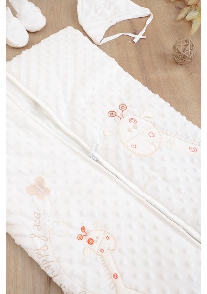 Kız Erkek Bebek Kadife Fermuarlı Şapka Patikli Kundak Battaniye Seti STL6784 fiyatları