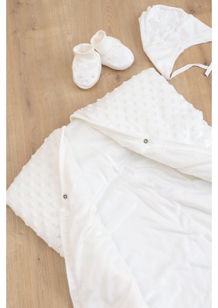 Kız Erkek Bebek Kadife Fermuarlı Şapka Patikli Kundak Battaniye Seti STL6784 fırsatları