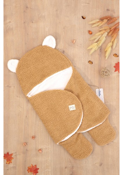 Kız Erkek Bebek Kahverengi Peluş Lüks Anakucağı Kundak STL6786
