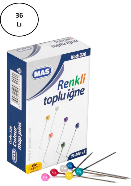 Mas 320 Renki Başlı Toplu Iğne 32 mm 36 Lı