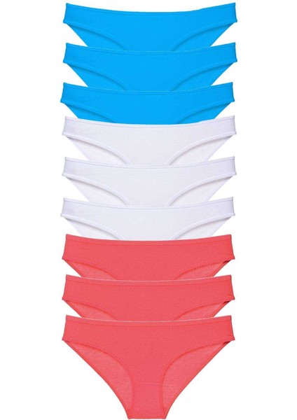 9 Adet Süper Eko Set Likralı Kadın Slip Külot Fuşya Beyaz Mavi