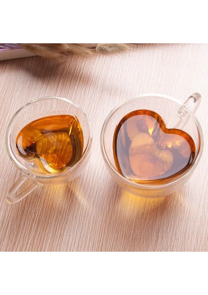 2 Adet Kalp Şekilli 250ML. Çift Cidarlı Kahve ve Çay Bardağı