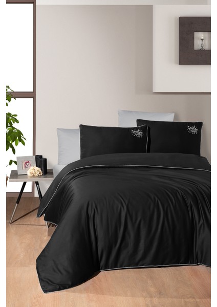 Firstchoice Timeless Black - Deluxe Saten Çift Kişilik Nevresim Takımı