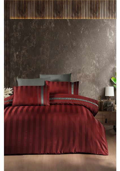 Firstchoice Artwel Dark Red - Deluxe Saten Çift Kişilik Nevresim Takımı