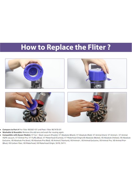 Dyson V7, V8 Hayvan ve Mutlak Vakum Için Yedek Vakum Filtreleri, Bölüm 965661-01 ve 967478-01 ile Karşılaştırın (Yurt Dışından)
