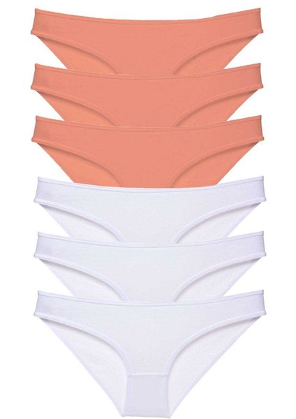 6 Adet Süper Eko Set Likralı Kadın Slip Külot Pudra Beyaz