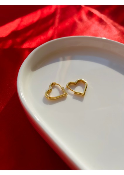 Kalp Gold Klipsli Çelik Küpe