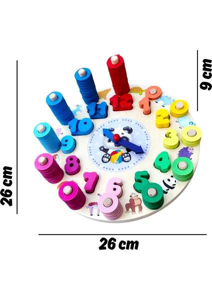 Ahşap Eğitici Oyuncak Geometrik Şekilli Logaritmik Saat HMH-239