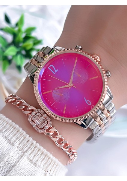 Welder Kasa Renkli Cam Vintage Seri Kadın Kol Saati+ Bileklik WDR.10L01.L3