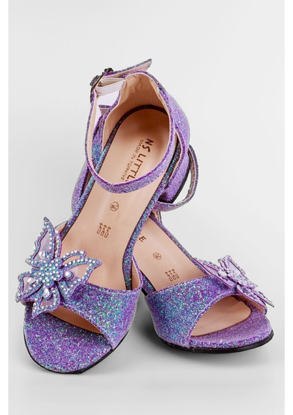 Kız Çocuk Kelebekli Simli Abiye Ayakkabı, Kız Çocuk Topuklu Ayakkabı modelleri