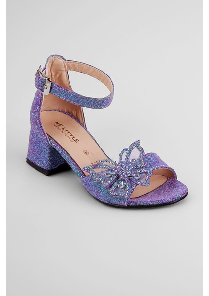 Kız Çocuk Kelebekli Simli Abiye Ayakkabı, Kız Çocuk Topuklu Ayakkabı fırsatları