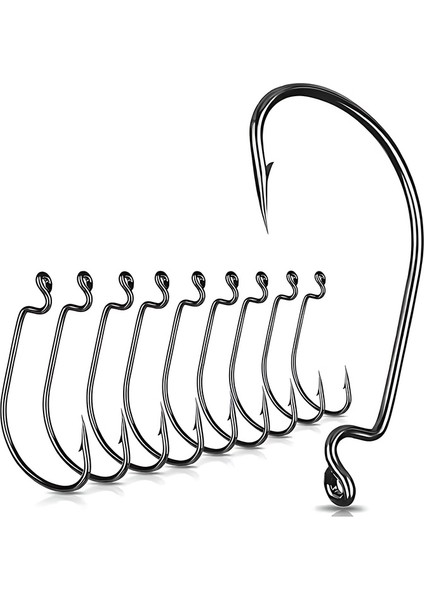 50 Adet 1/0 Numara Yüksek Karbonlu Çelik Offset,jig Head,silikon,sahte,delikli Iğne,