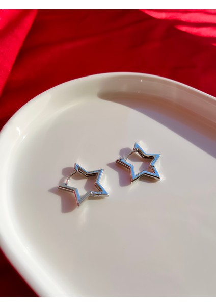 Yıldız Silver Klipsli Çelik Küpe