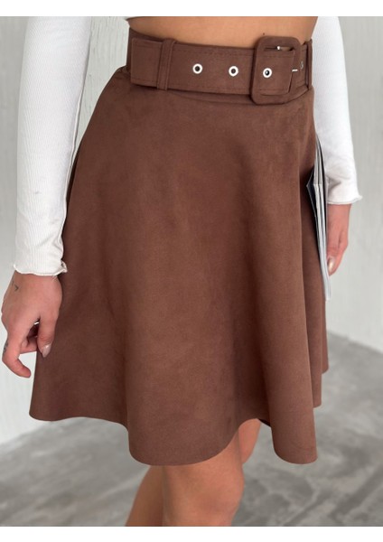 Kadın Midi Boy Kemerli Süet Kloş Etek fırsatları