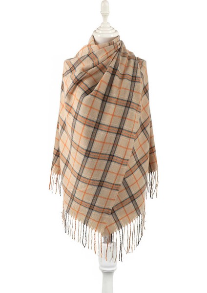 Bej Turuncu Desenli Kışlık Şal