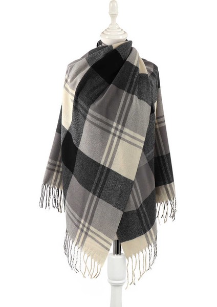 Siyah Gri Desenli Kışlık Şal