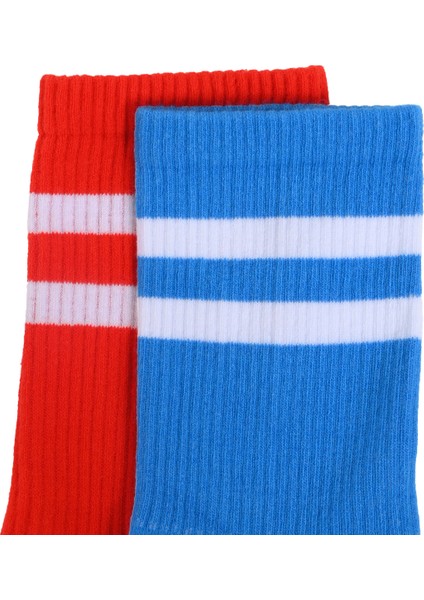 Rayas Unisex Çok Renkli Günlük Stil 2'li Çorap 24KA03-FLAME/DİVABLUE