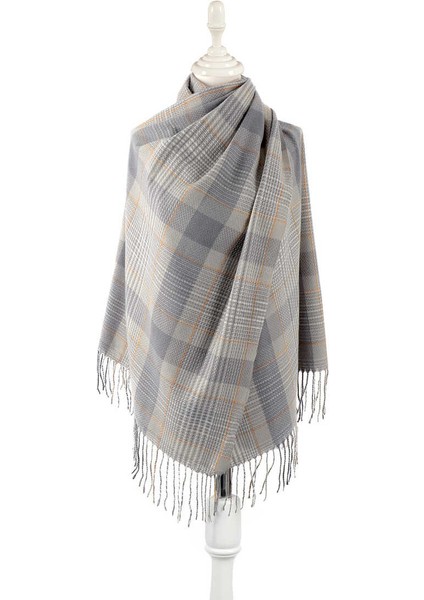 Gri Füme Desenli Kışlık Şal