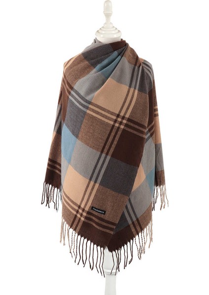 Mavi Kahverengi Desenli Kışlık Şal