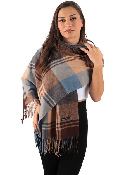 Mavi Kahverengi Desenli Kışlık Şal fiyatları