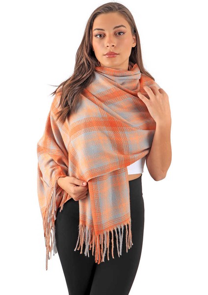 Turuncu Gri Desenli Kışlık Şal fiyatları