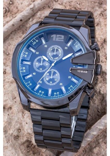 Erkek Kol Saati Siyah Çelik Kordon Spor Analog Saat ST-304397