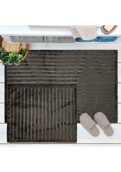 Soft Nuvo Banyo Paspası - Antrasit - 60X100 cm + 50X60 cm
