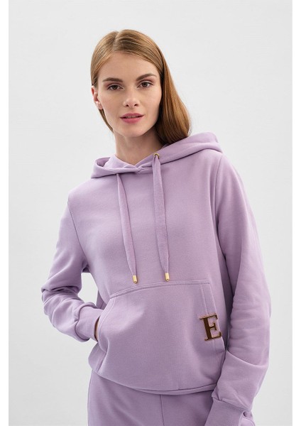 Sport Logolu Kapüşonlu Kanguru Cepli Pamuk Sweatshirt