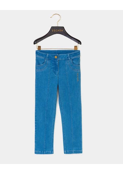 Cep Logolu Düz Kesim Denim Çocuk Pantolon