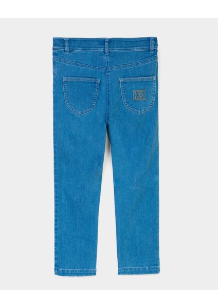 Cep Logolu Düz Kesim Denim Çocuk Pantolon