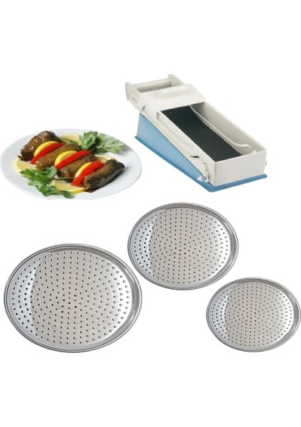 3 Boy Paslanmaz Çelik Dolma Sarma Altlığı Pizza Tepsisi 20-22-24 Cm - Yaprak Sarma Makinesi Hediyeli