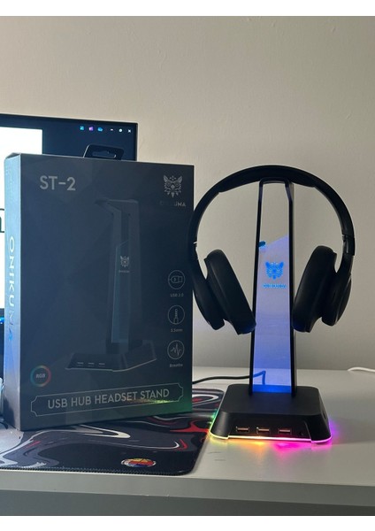 St-2 Rgb Kulaklık Tutucu - Kulaklık Standı - Gamer Yayıncı Aksesuar - Siyah