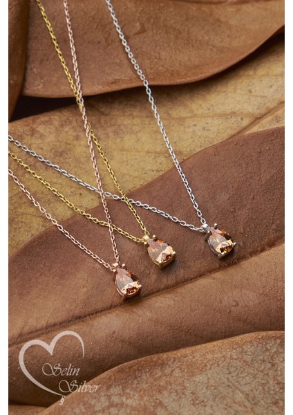 Damla Model Renkli Taşlı Kolye 925 Ayar Gümüş Kolye modelleri