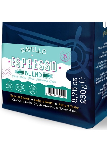 Ravello Espresso Blend Kahve Avantaj Paketi (Çekirdek Kahve) 3*250 gr