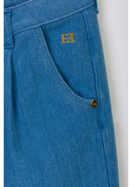 Bol Paça Logo Detaylı Mavi Denim Çocuk Pantolon modelleri